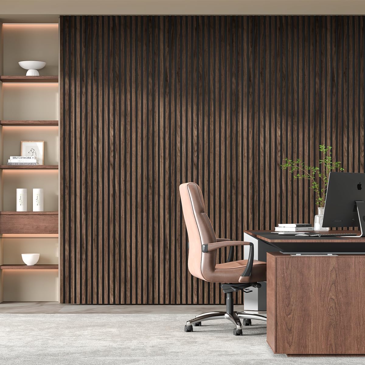 2 Pack Acoustic Wood Panels for Wall and Ceiling, 47.2" x 23.6" Wood Slat Wall Panel for Noise Reduction, Decorative Sound Proof Paneling for Office Studio Home Theater Kitchen Island, Walnut