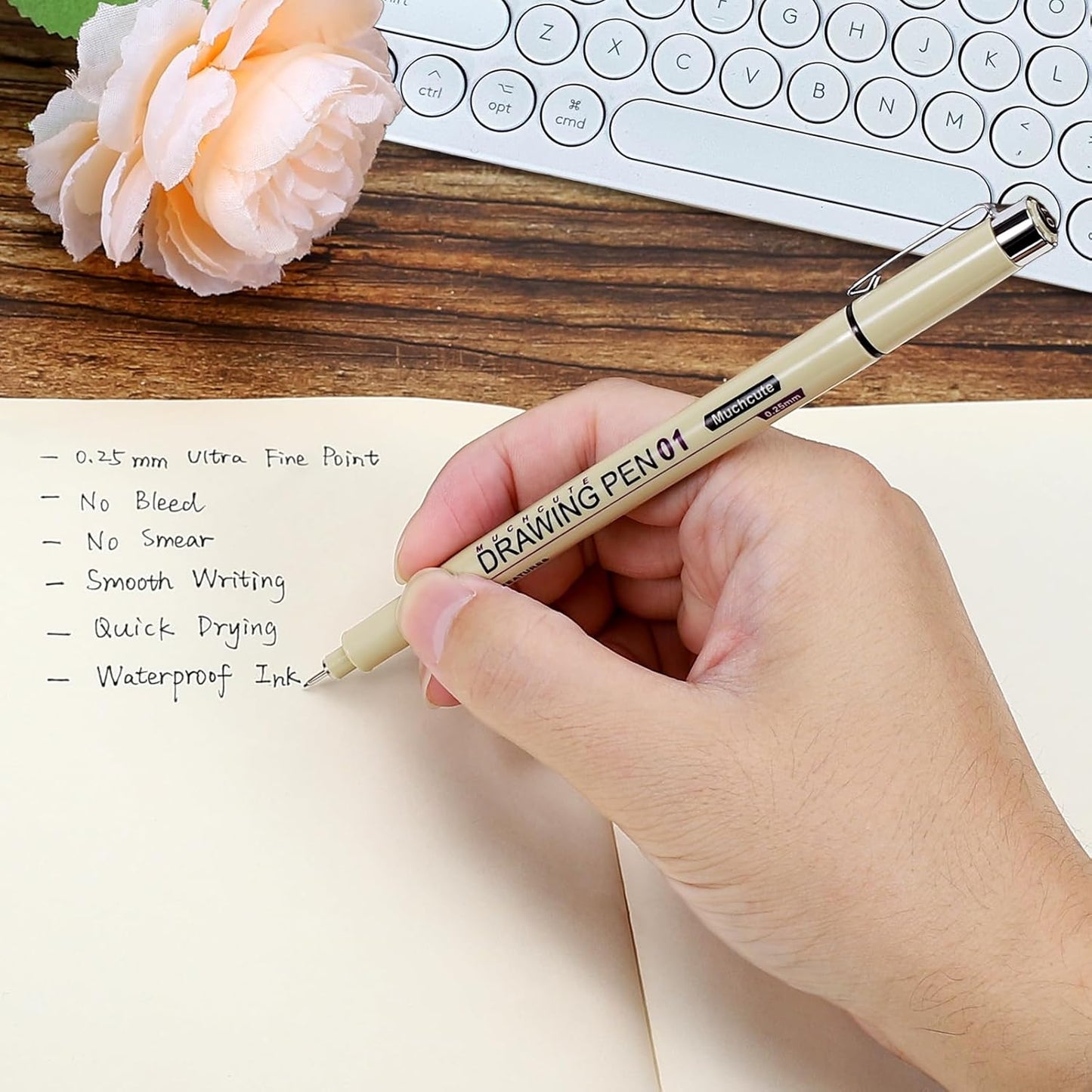 Muchcute 05 Fine Point Writing Pens: 6 Black 0.45mm Thin Micron Pen 05 No Bleed Bible Journaling Study Supplies Annotation Smooth Waterproof Micro Line Needle Tip Fineliner Gel Felt Ink Markers Stuff