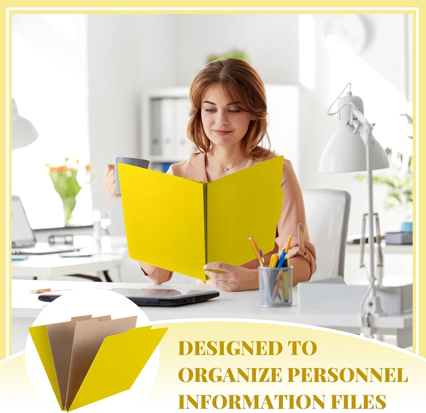 12 Pcs Classification Folders Letter Size, 2 Pocket Dividers Pressboard File Folder with Fasteners, Expanding File Organizer Bulk for Teachers, Clergy, Office, Church, Christmas (Yellow)