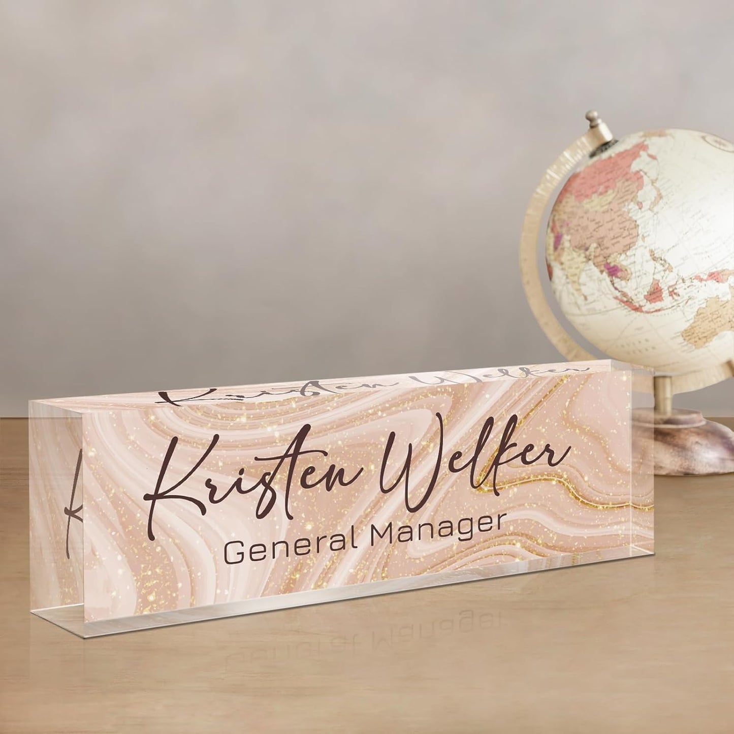 Gowellly Desk Name Plate Personalized - Custom Acrylic Name Plate for Desk - Enterprise Custom Logo/Text nameplates - Employee Appreciation Gifts (Light Pink-1)
