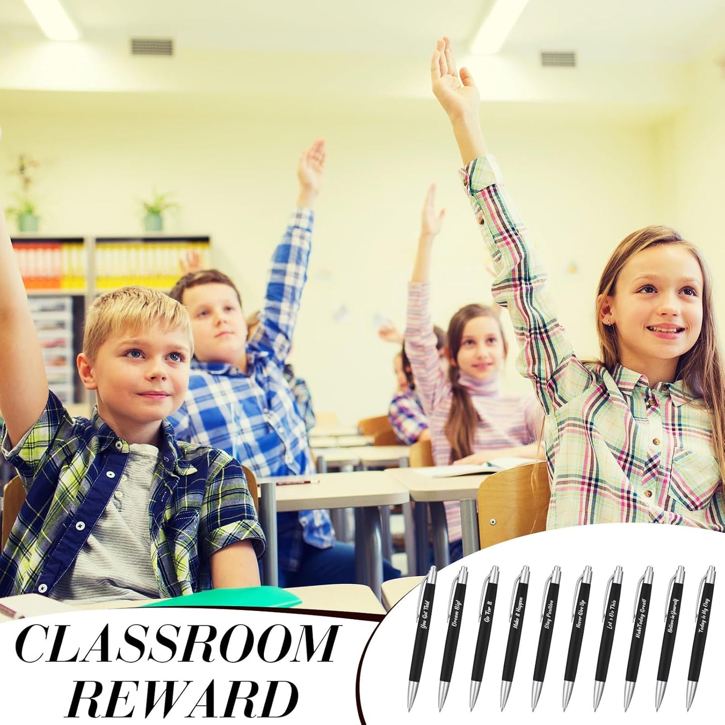 Yeaqee 100 Pcs Inspirational Pens Employee Appreciation Back to School Gifts Motivational Thank You Metal Greeting Quote Ballpoint Pen for Coworker Teacher(Black,Inspirational)