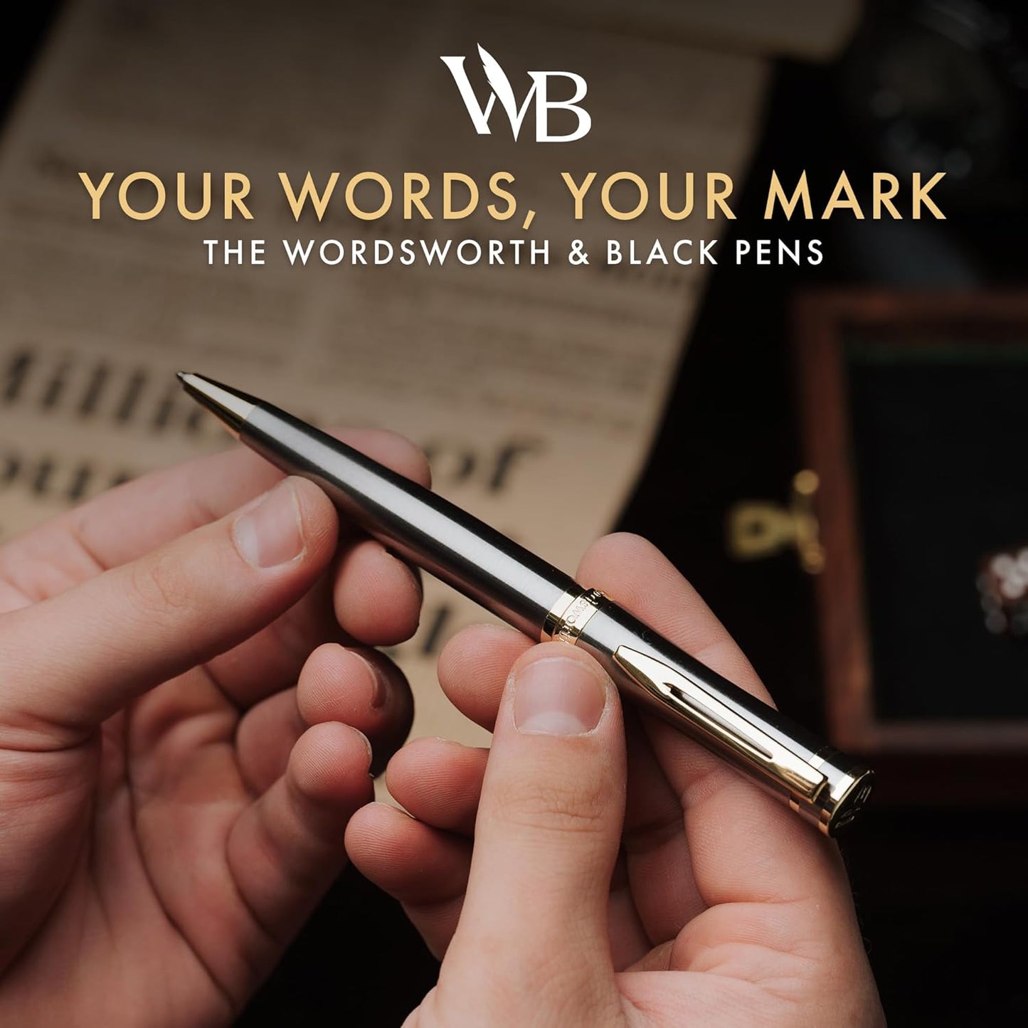 Wordsworth and Black Luxury Ballpoint Pen Set - Silver Lacquer 24K Gold Finish, Refillable Fine Point, Elegant Gift for Men & Women, Includes Ink Refill, Nice Pens for Work