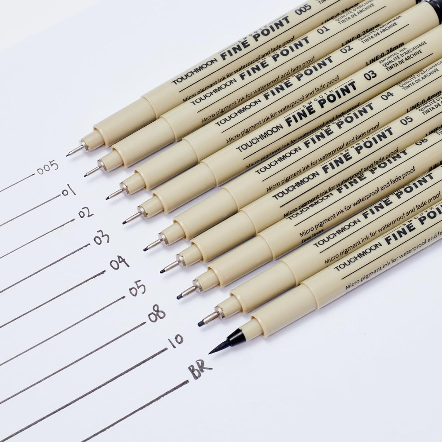 9 Pack Fineliner Drawing Pens – Black Waterproof Micro Line Ink Pens with Assorted Tip Sizes (005 to BR) for Manga, Sketching, Journaling & Technical Illustration