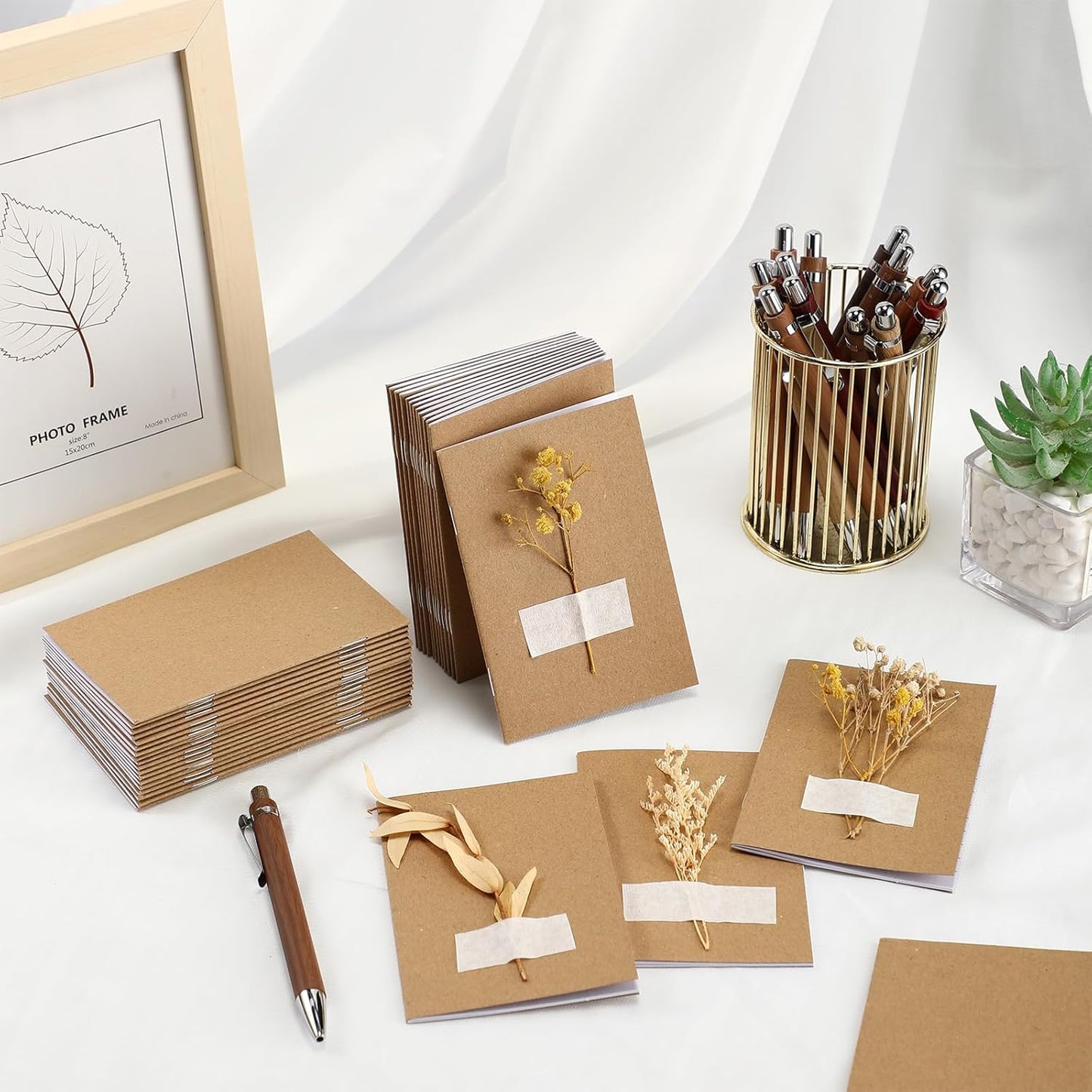 Kisston 50 Sets Mini Pocket Notebook with Pens Bulk Christmas Notebook Gifts Small Memo Notepad with Bamboo Pens for Employee Coworker Team Gifts(Retro Colors)