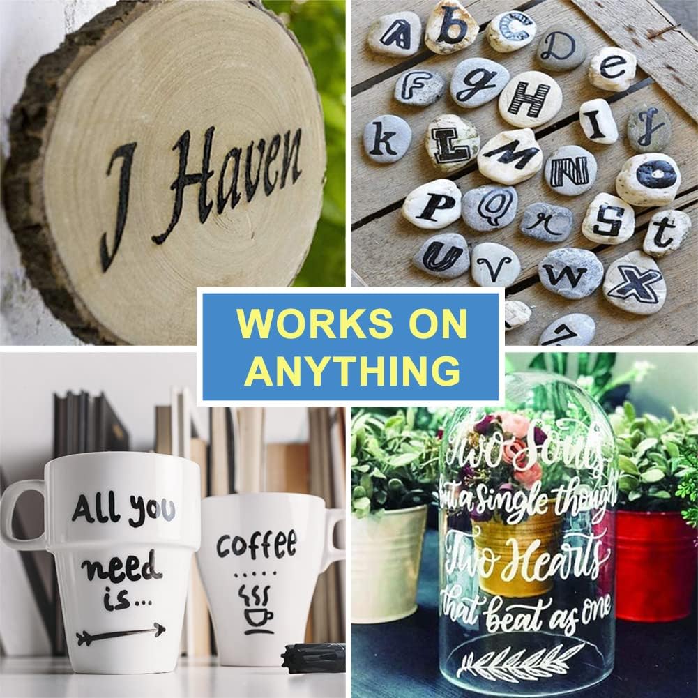 Overseas White and Black Paint Pens, 12 Pack Oil Based Permanent Markers - Medium Tip, Quick Dry and Waterproof Paint Markers for Rock, Wood, Metal, Plastic, Canvas, Glass, Ceramics, Rubber