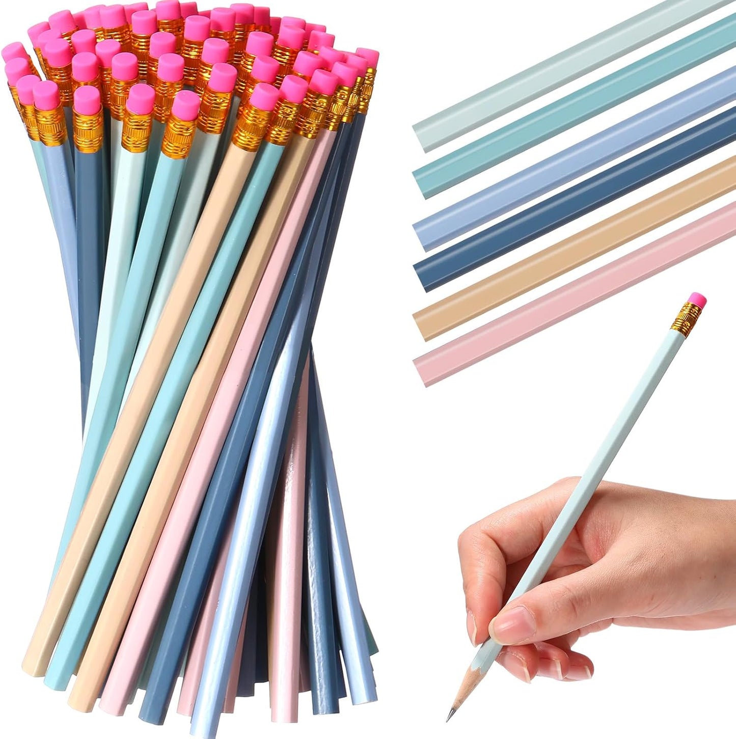 TecUnite 120 Pcs #2 HB Pencils with Eraser No 2 Unsharpened Wooden Hexagonal Pencils for Adults Gifts for School Exam art Learning Office Sketching(Morandi Colors)