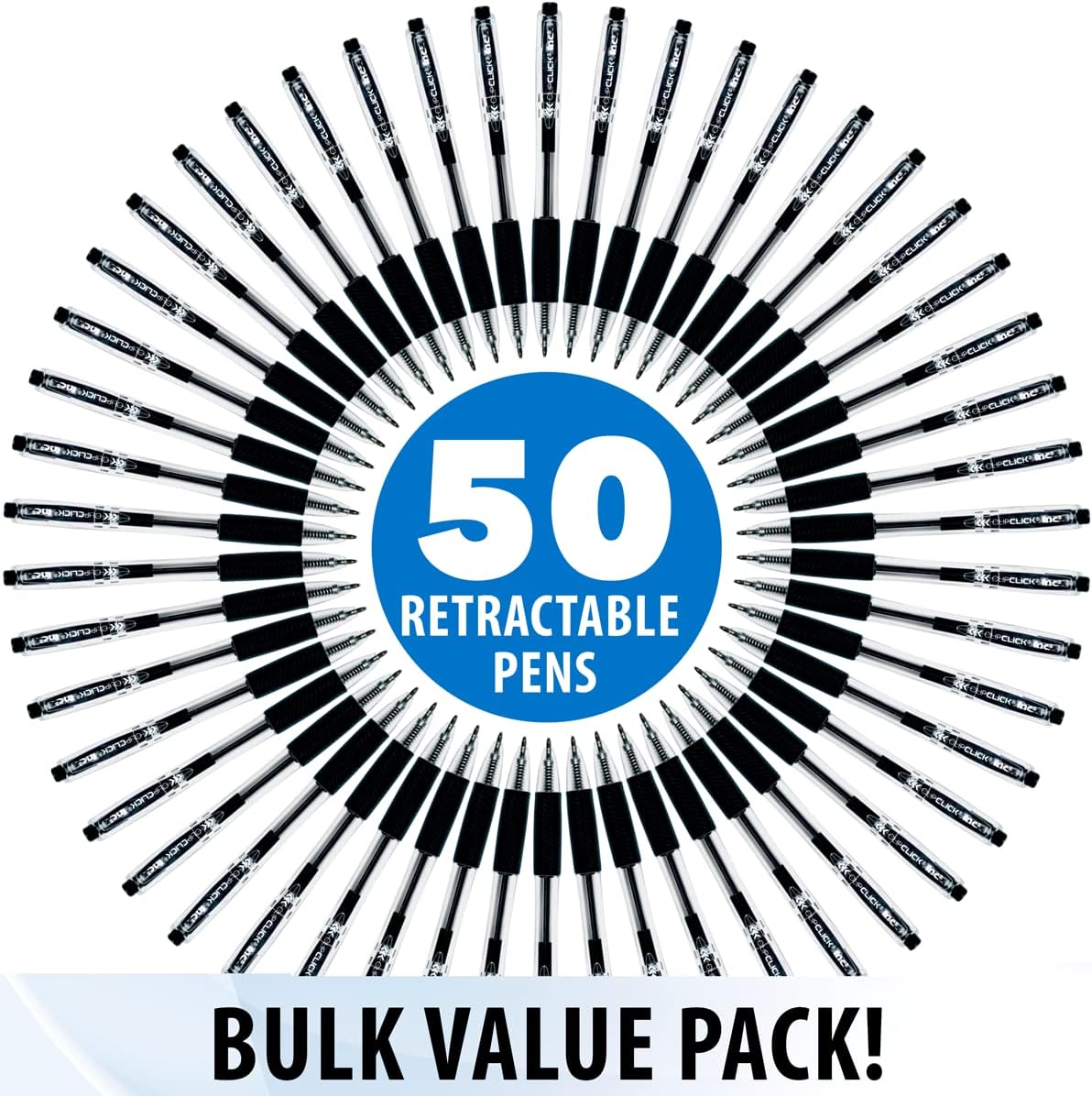 Inc. ClipClicks Retractable Ballpoint Pens - Bulk 1.0-mm Medium-Point Pen Set With Comfort Grip for School, Office, Writing, and Journaling, 50 Count, Black