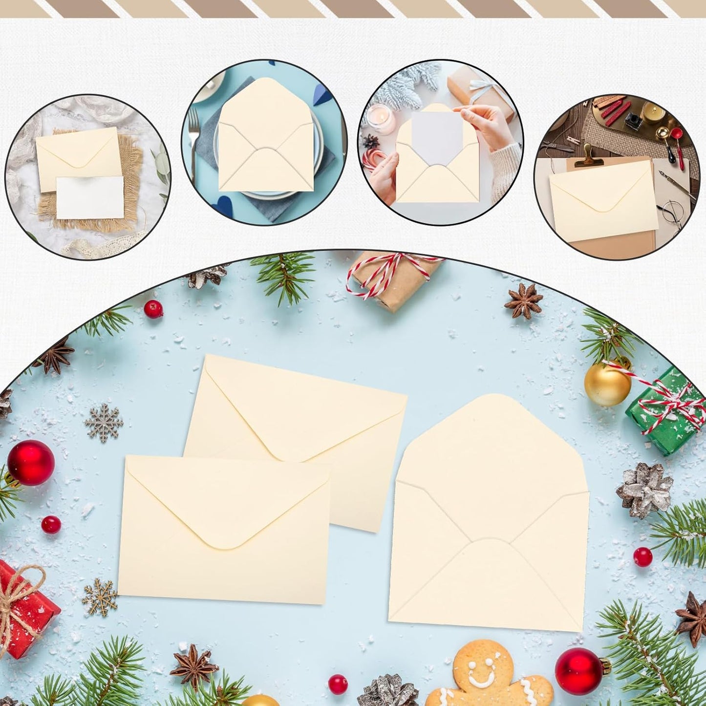 180 Packs Gift Card Mini Envelopes Small Envelope with Gummed Seal, Paper Business Card Envelopes, Bulk Tiny Envelope Pockets for Small Note Cards, 4 x 2.7 Inches (Cream)