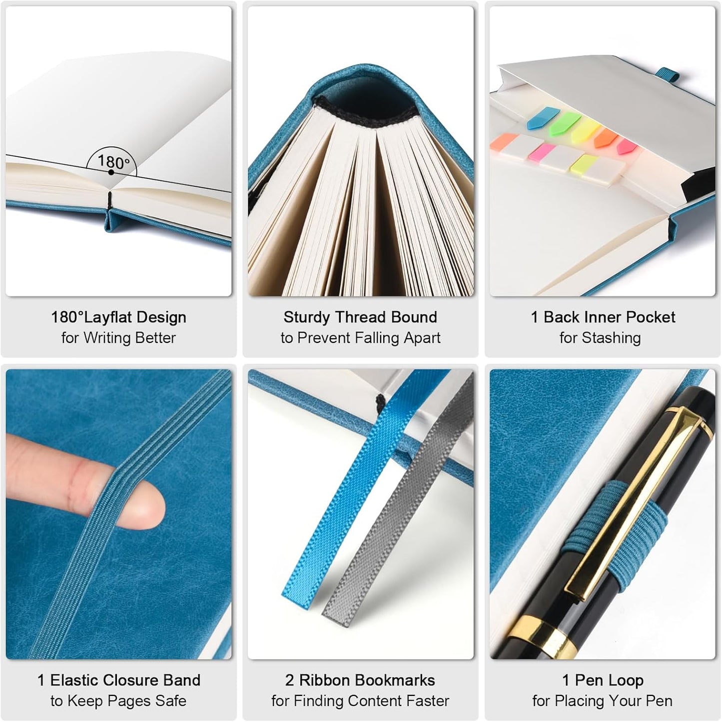 Graph Paper Notebook, 312 Numbered Pages B5 Hardcover Leather Journal, 100gsm No Bleed Grid Paper Notebook with Index Pages, Grid Notebook for Graphing Notes Math, 7.6'' X 10'', Blue