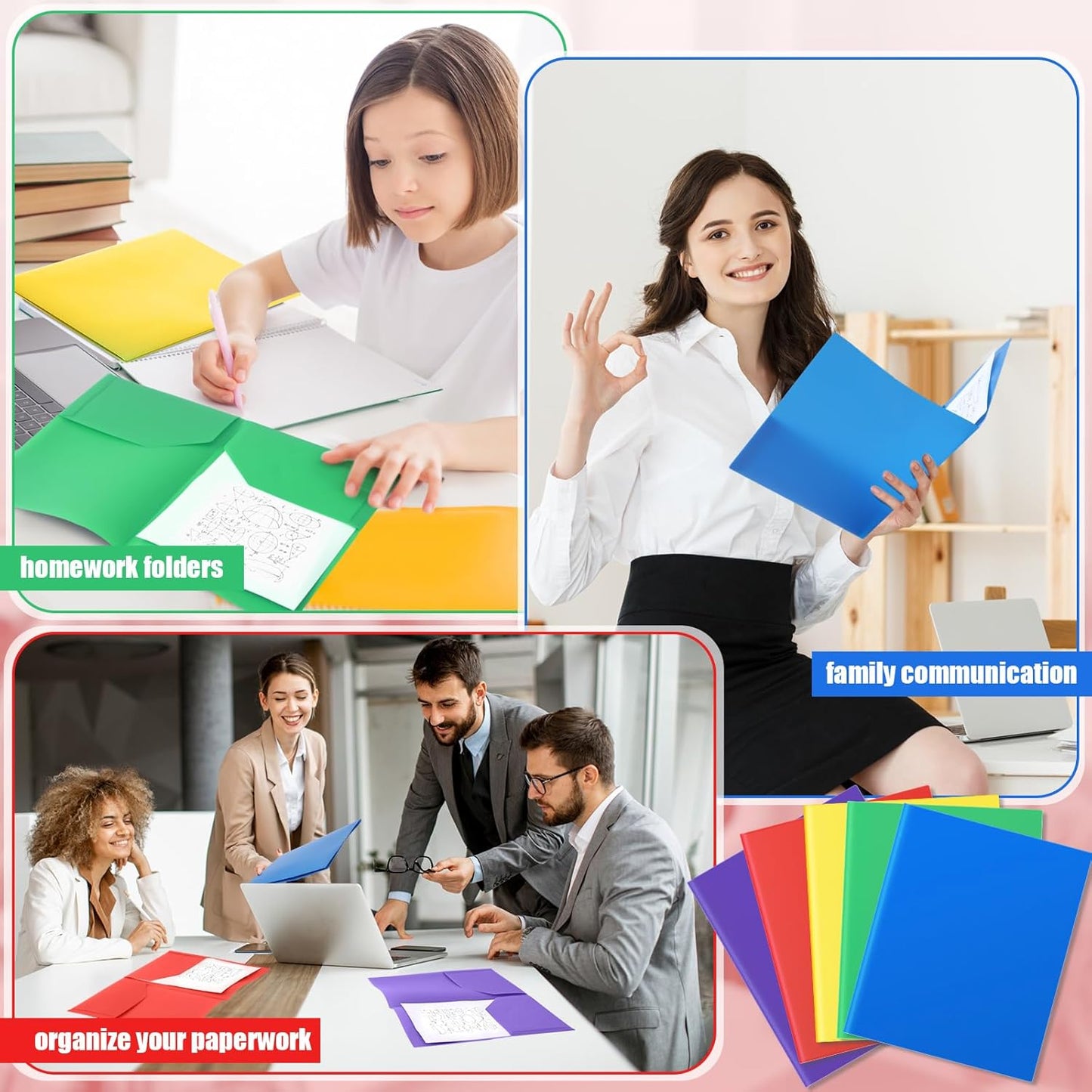 Gueevin 24 Pcs Plastic Folders with Pockets, Back to School Two Pocket Folder Fit Letter Size, Heavy Duty School Business Card Holder for Home Office, 11. 61 x 9. 45 Inches (Multicolored)