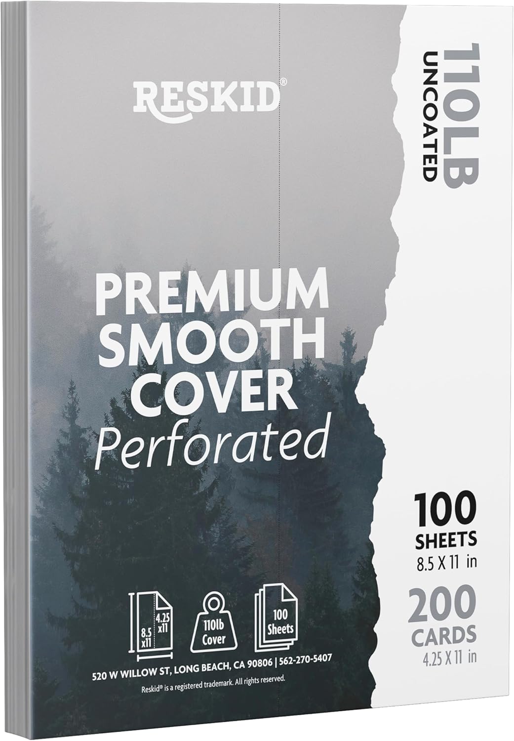 100-Sheet Pack Of 110lb White Cardstock Thick Perforated Paper, 8.5x11 With 2 Per Page - 4.25x11 - Blank Heavy Weight Cover Card Stock - 100 Sheets With 200 Cards (2up - 4.25x11)