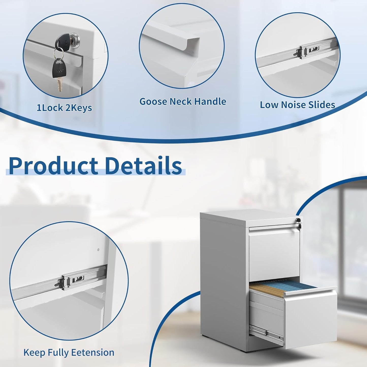 2-Drawer Locking Vertical File Cabinet, Metal Storage Cabinet for Office/Home – Secure Vertical Filing for Letter/Legal/A4/F4 Documents, Easy to Assemble Steel Cabinet (White, 2 Drawer-28 H)