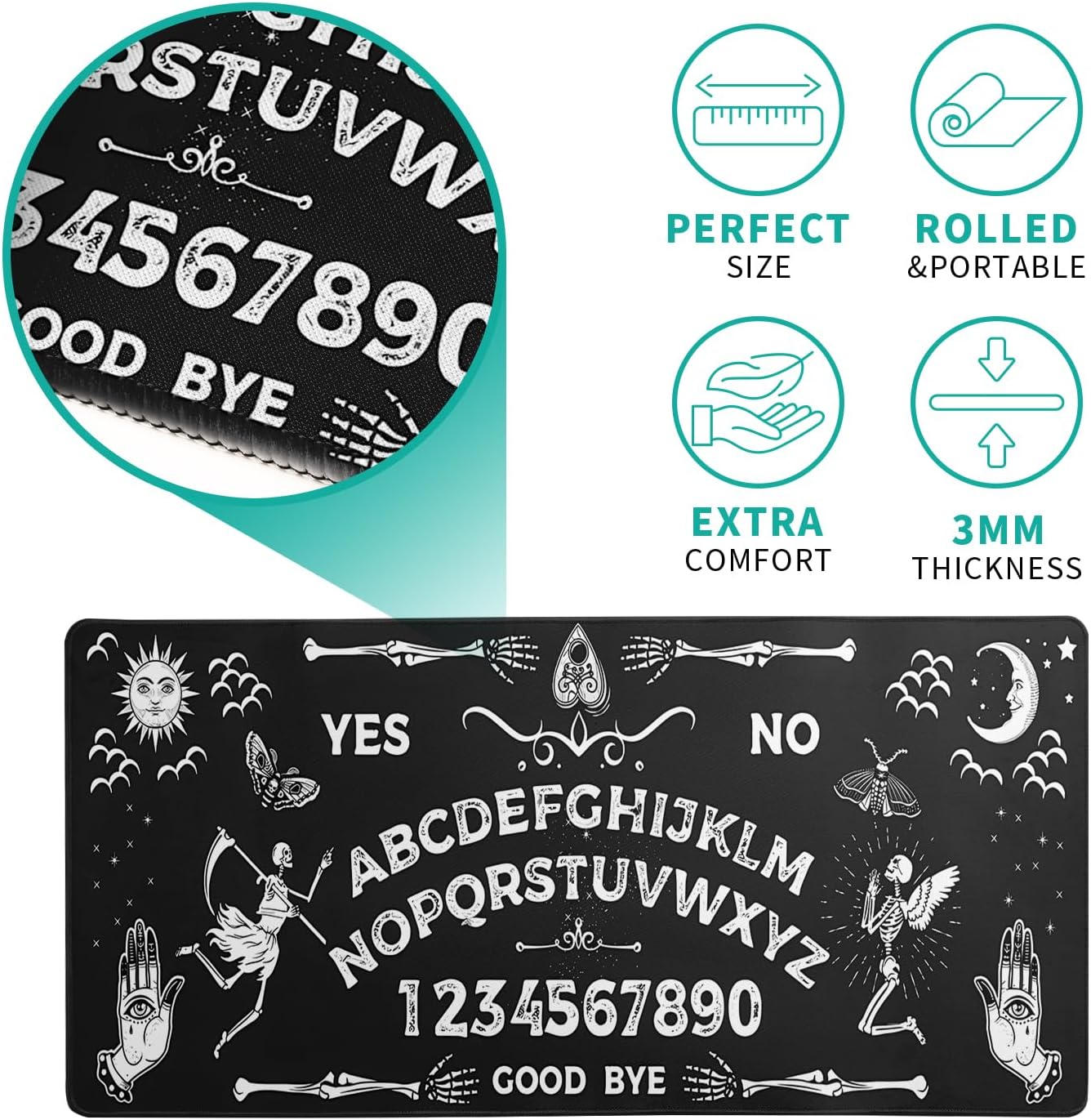 Mysterious Spirit Goth Gaming Mouse Pad 27.6x11.8 Inch Large Desk Mat Black Extended Pads Big Mousepad Non-Slip Rubber Base Keyboard Mat with Stitched Edges for Gaming Laptop Computer PC Desktop