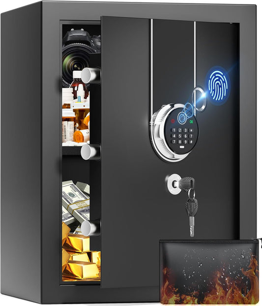 1.6 Cuft Biometric Safe Box, Fire Proof Safe For Home Documents with Fingerprint Lock, Combination Keypad Keys, Anti-Theft Dual Alert, Mute Mode, Digital Security Personal Safes for Money Jewelry