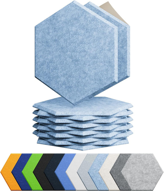 12 Pack Acoustic Panels Self Adhesive Sound Proof Foam, High Density Sound Acoustic Foam Panel, 12X10.23X0.4 Inch Hexagon Wall Panels in Home,Office,Reccording Room,Studio(Light Sky Blue)