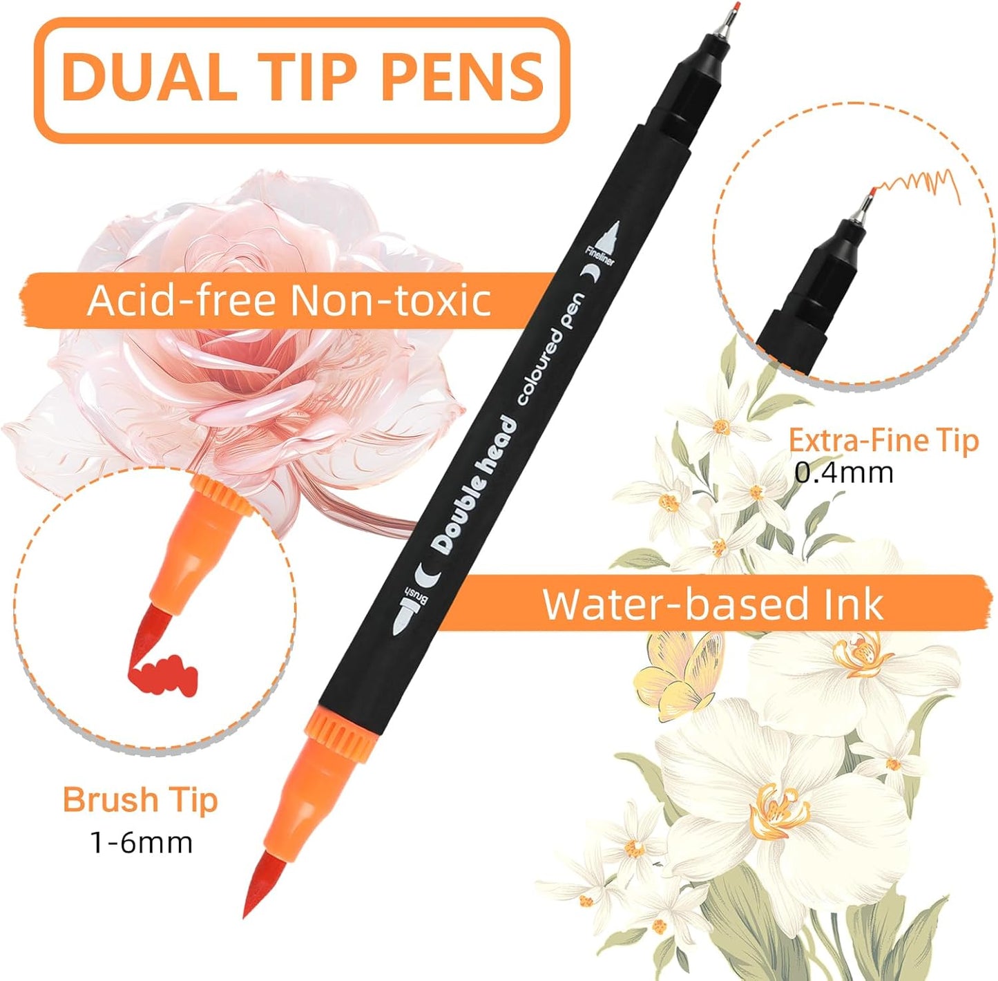 60 Colors Dual Tip Brush Pens, Fine Felt Tip and Brush Tips Colored Pens for Adults and Kids, Coloring Markers for Coloring Book Bullet Journaling Note Taking Hand Lettering