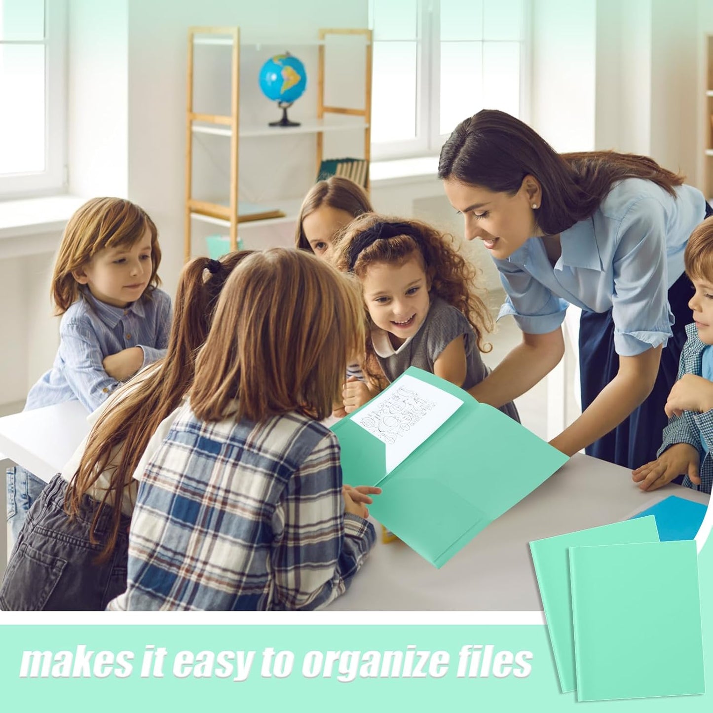 Gueevin 50 Pcs Plastic Folders with Pockets, Back to School Two Pocket Folder Fit Letter Size, Heavy Duty School Business Card Holder for Home Office, 11. 61 x 9. 45 Inches (Light Green)