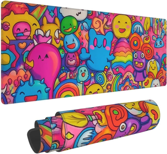 Cartoon Mouse Pad 31.5 X 11.8 Inch Big Desk Rubber Base Stitched Edges Keyboard Pad XXL Mouse Mat for Home Game and Office