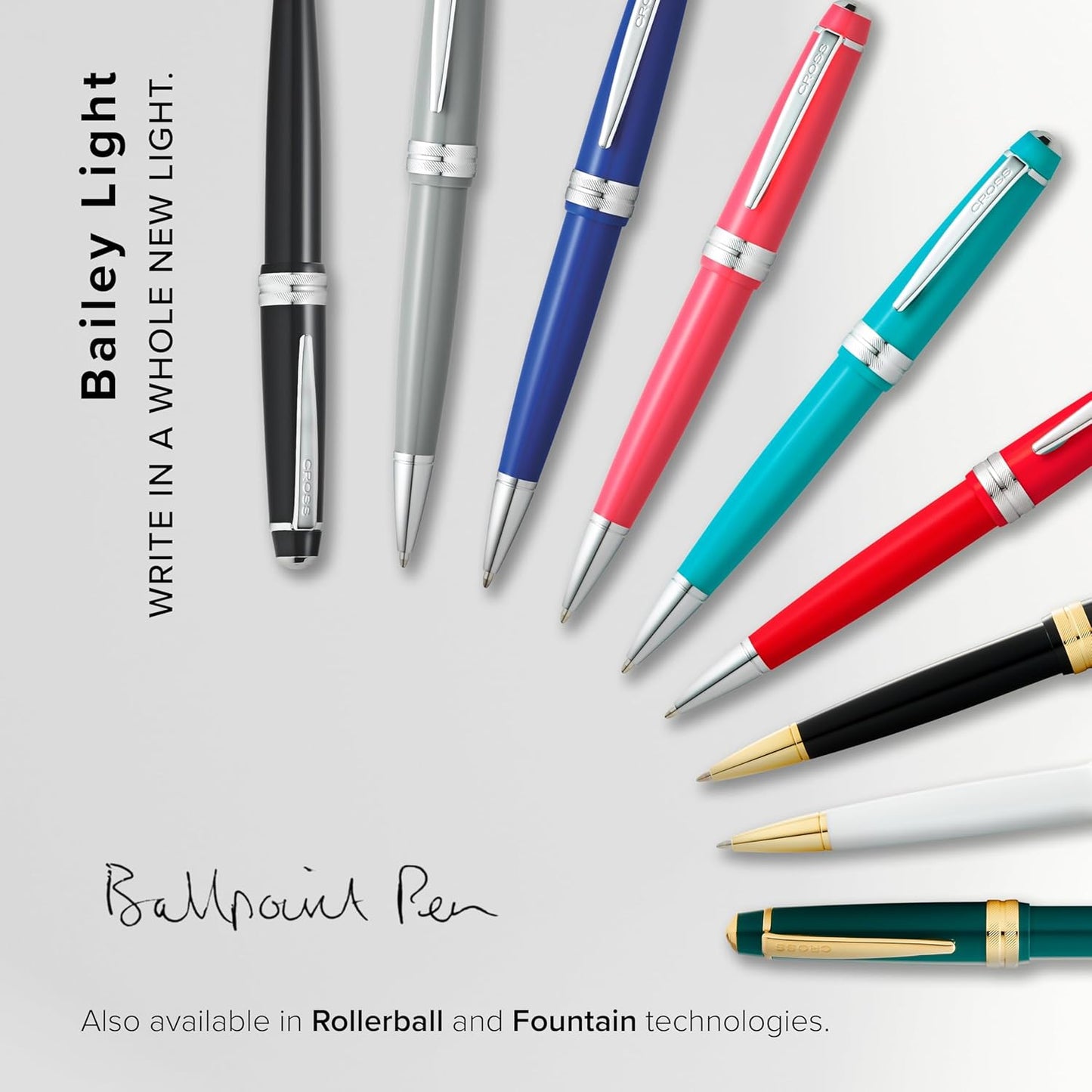 Cross Bailey Light Refillable Ballpoint Pen Presented in a Everyday Gift Box - Medium Point, Black Ink, Polished Black