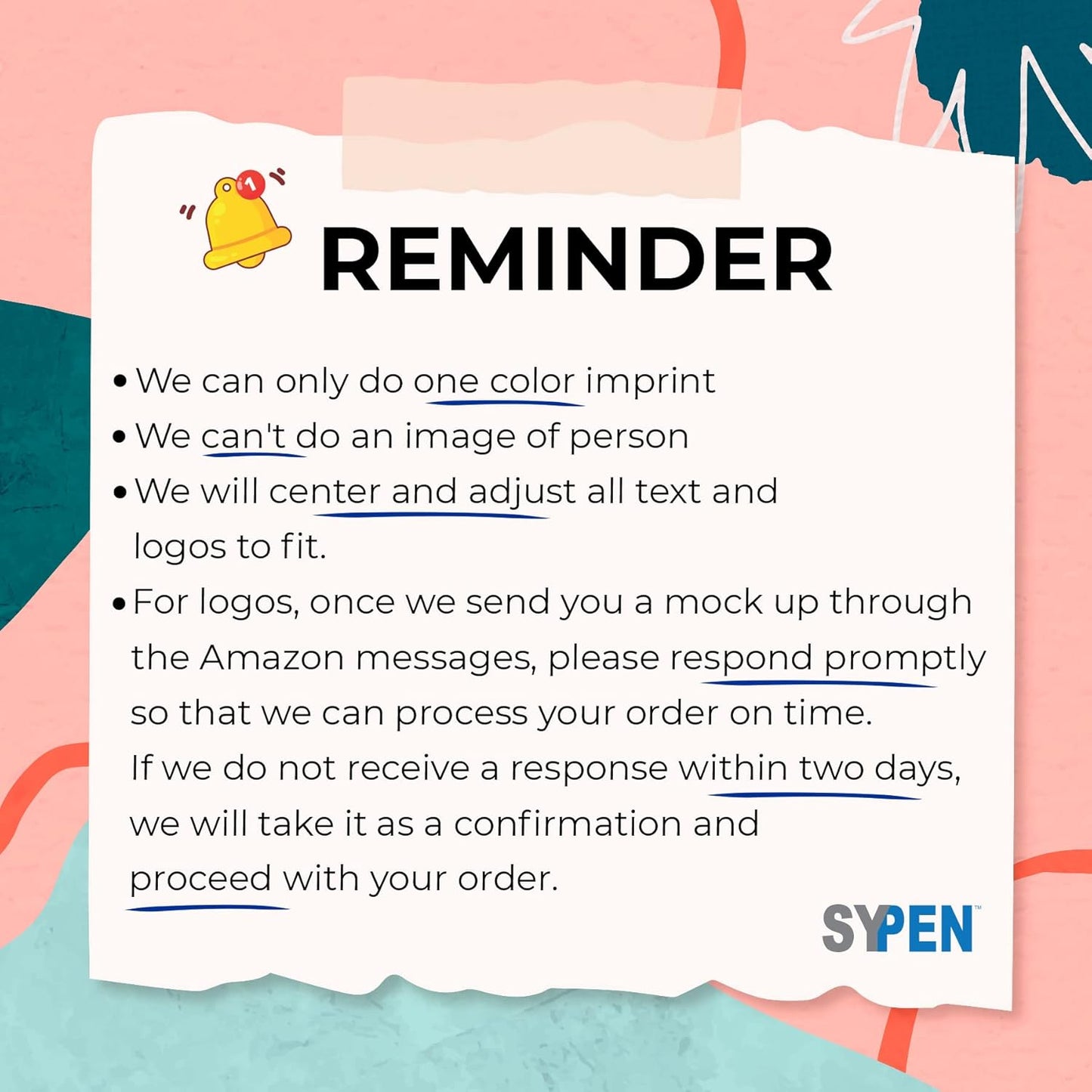 SyPen Personalized Pens With your Custom Logo or Text-500 Pack Bulk-for Businesses, Parties, and Events, Custom Printed Slim Ballpoint Click Pens, Pink Barrel Color, Black Ink