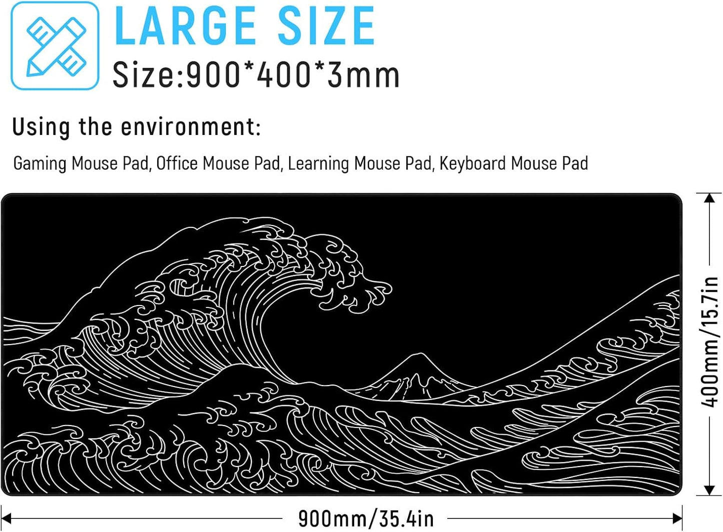 JIALONG Gaming Mouse Pad, Large Mousepad with Non-Slip Rubber Base, Smooth Cloth Surface Desk Keyboard Mat for Computer, PC, Laptop, Desktop 35.4 x 15.7 Inches, Black