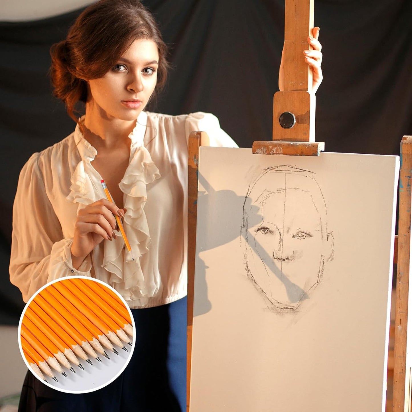 TecUnite 60 Pcs HB Pencils #2 Unsharpened Wood Cased Pencils with Eraser Hexagonal Pencil Cute Graphite No 2 Pen for Adults Gifts Exam School Office Sketching Learning(Yellow, Silver)