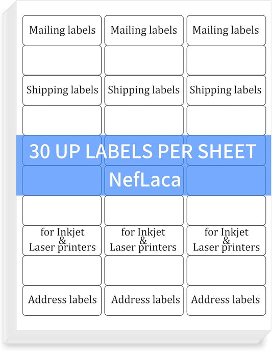 1" x2-5/8 Shipping Address Labels, Blank Mailing Labels, 30-UP White Self-Adhesive Name Tag Stickers for Inkjet and Laser Printer [50 Sheet 1500 Labels]