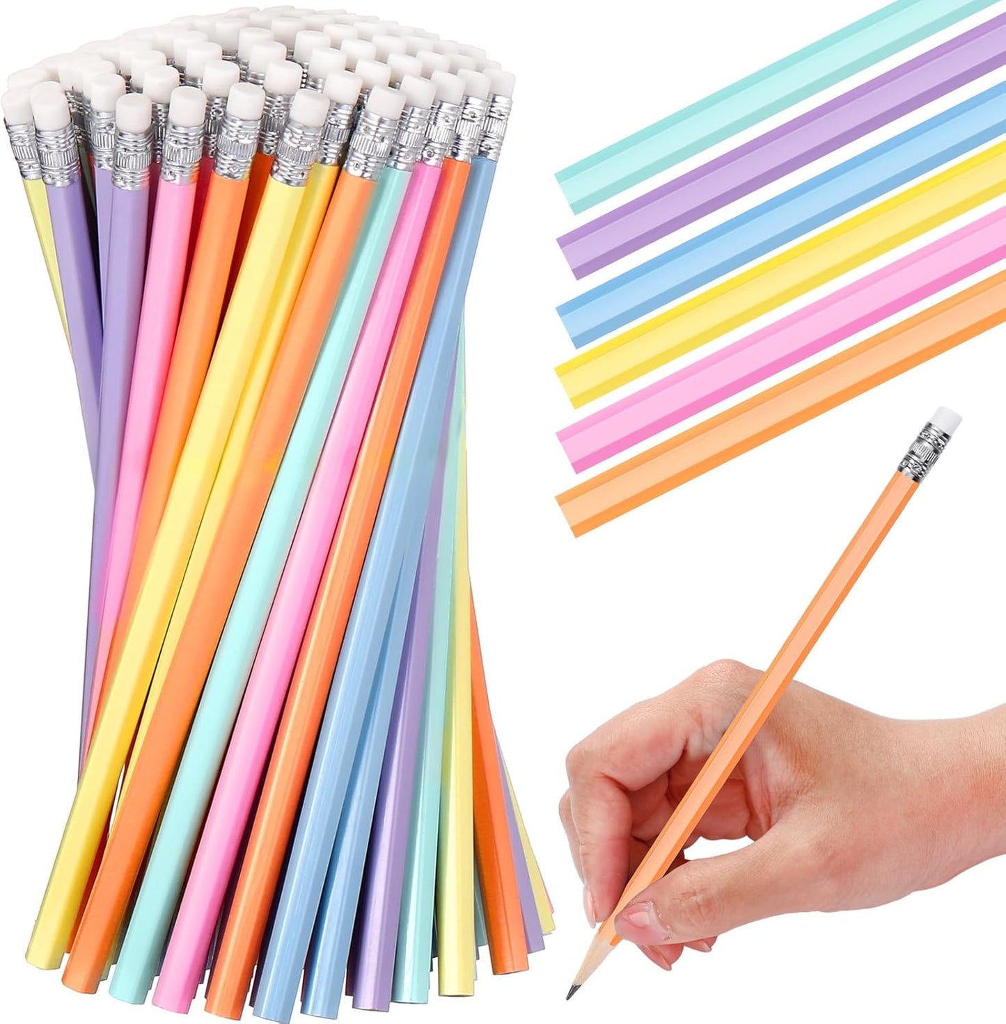 TecUnite 120 Pcs #2 HB Pencils with Eraser No 2 Unsharpened Wooden Hexagonal Pencils for Adults Gifts for School Exam art Learning Office Sketching(Pastel)