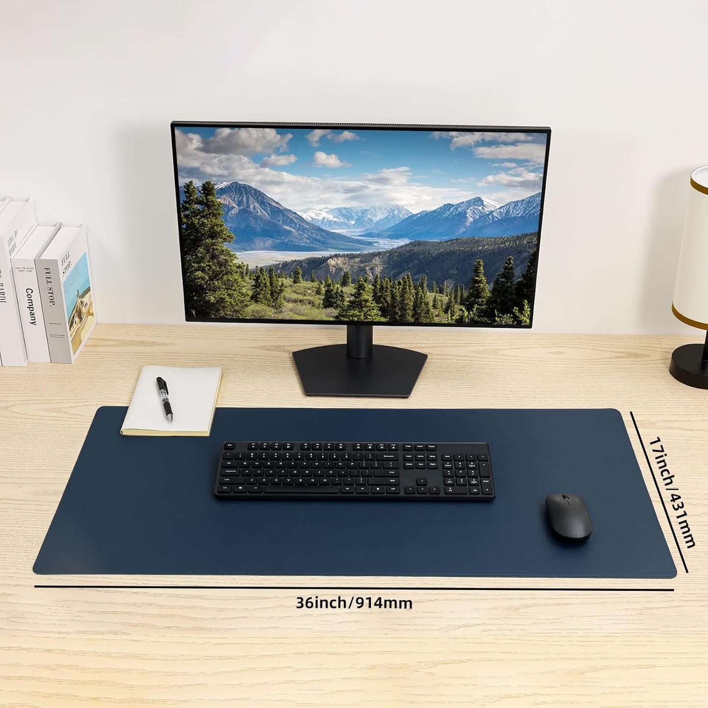 PU Leather Desk Pad Blotter,Navy Waterproof Office Desktop Mat for Men,36x17in Non-Slip Large Mouse Pad/Writing Protector/Desk Accessories