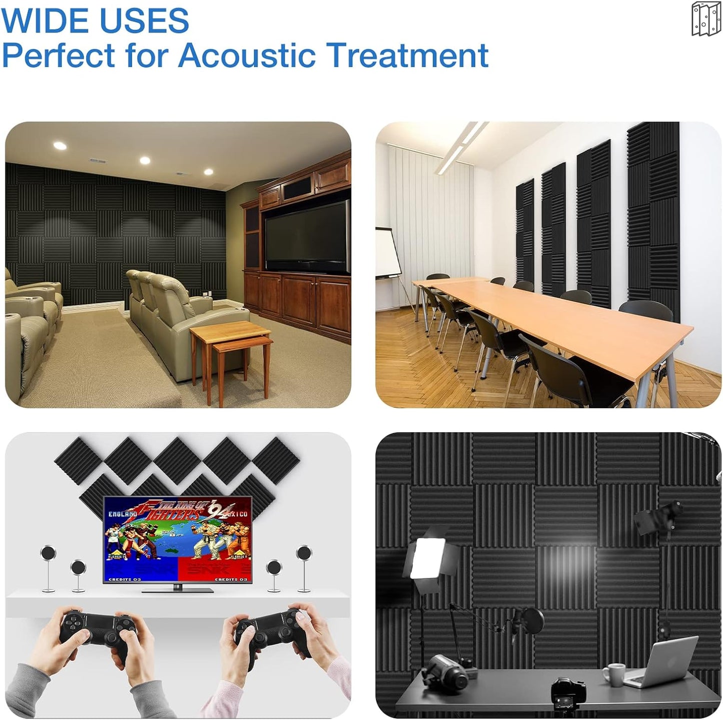12 Pack Sound Proof Foam Panels for Walls,Self-Adhesive Foam Acoustic Panels Sound Absorbing,High Density Quick-Recovery Soundproof Wall Panels 12" X 12" X 1"-Black and Blue