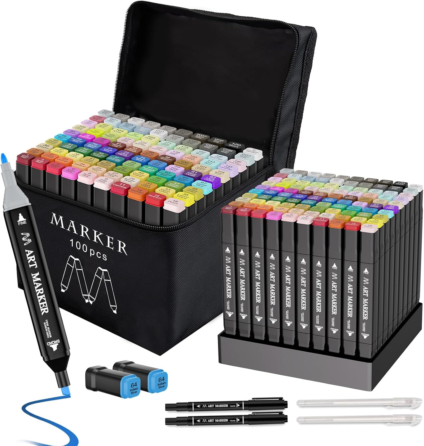 Banral Alcohol Markers Set, 100 Colors Dual Tip Alcohol Based Art Marker for Artists, Permanent Drawing Pens for Adult Coloring Sketching Illustration with Case and Holders