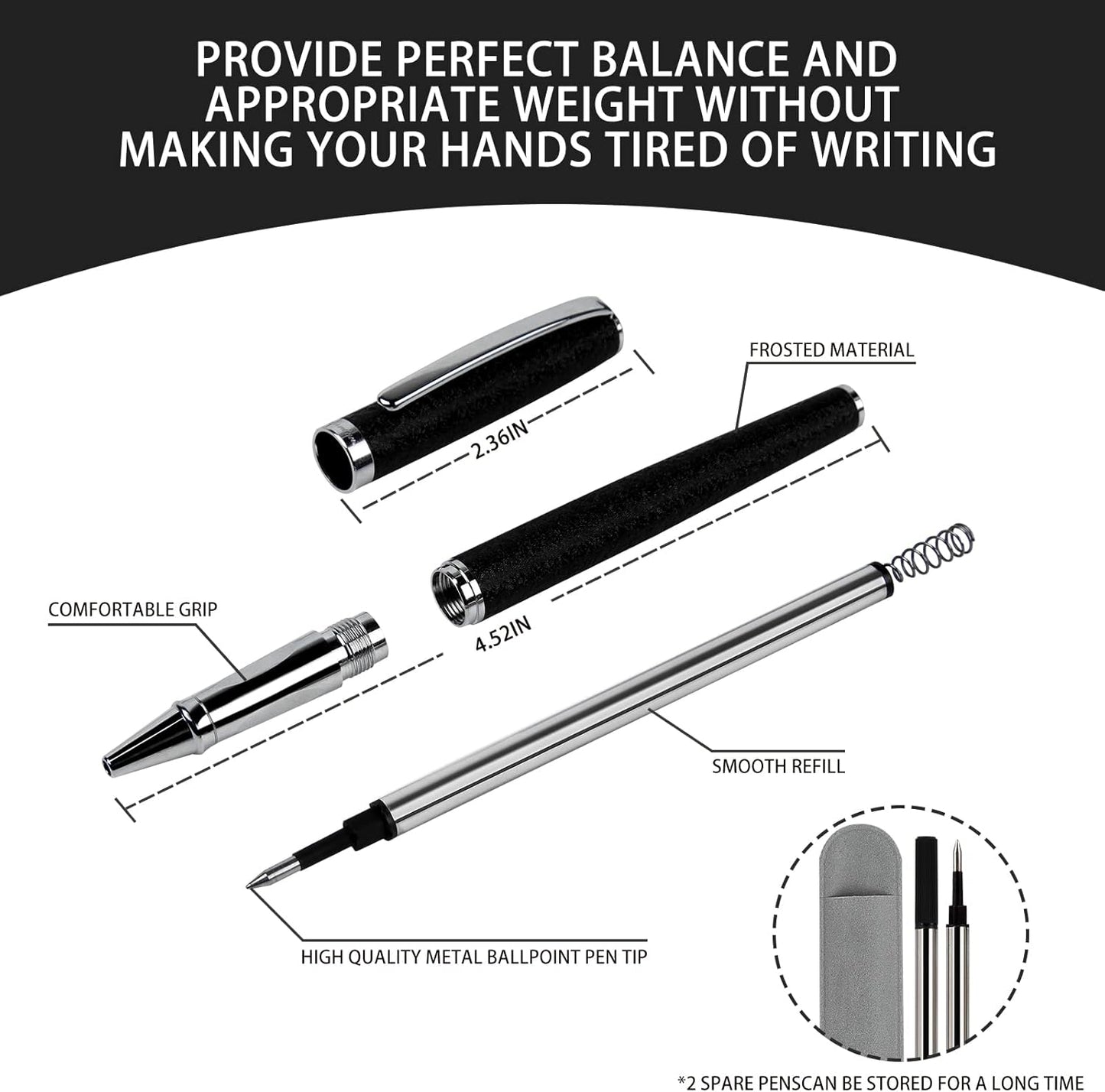 Nice pens,luxury pen with cace,fancy pens Ballpoint Pen Smooth writing experience stylish design effortless writing executive pen-Gift Box with 0.5mm Black 2 Extra Refill (Black)