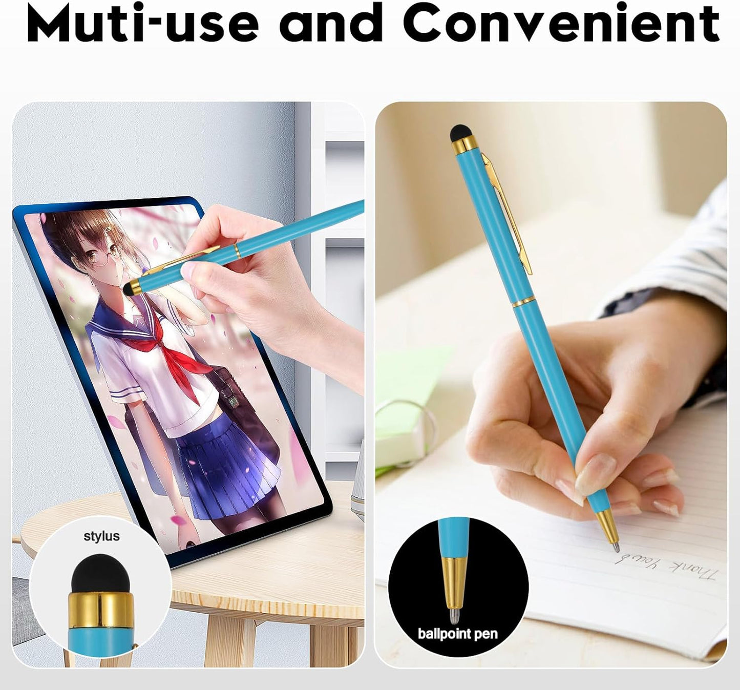 15 Pack Stylus Pens for Touch Screens Stylus Pen Compatible with Phone Tablets Kindle and Black Ink Ballpoint Pens-2 in 1 Stylists pens for Touch Screens (Gold)