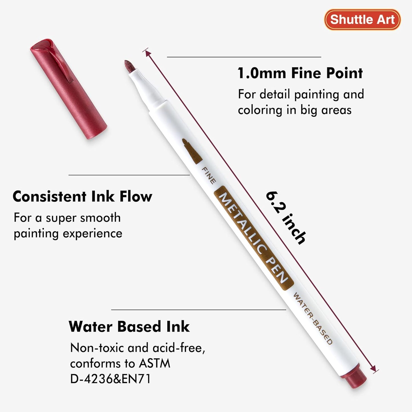Shuttle Art Metallic Marker Pens, 24 Colors Metallic Paint Markers Fine Point for DIY Card, Calligraphy, Art and Crafting Projects, Works Great on Black Paper, Scrapbooks, Fabric, Rock.