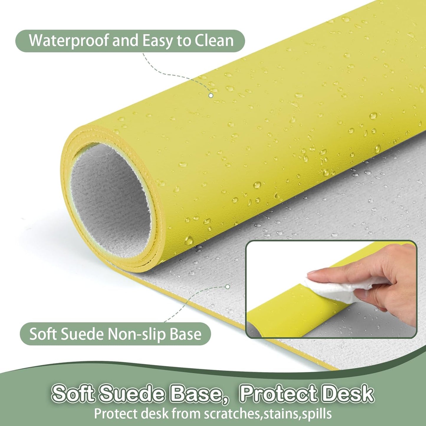 Boutilon Leather Desk Pad Protector,Non-Slip Mouse Pad,Laptop Desk Pad,Office Mouse Mat,Waterproof Leather Desk Blotter,Desk Writing Pad for Office and Home (M-Yellow,30"x14")