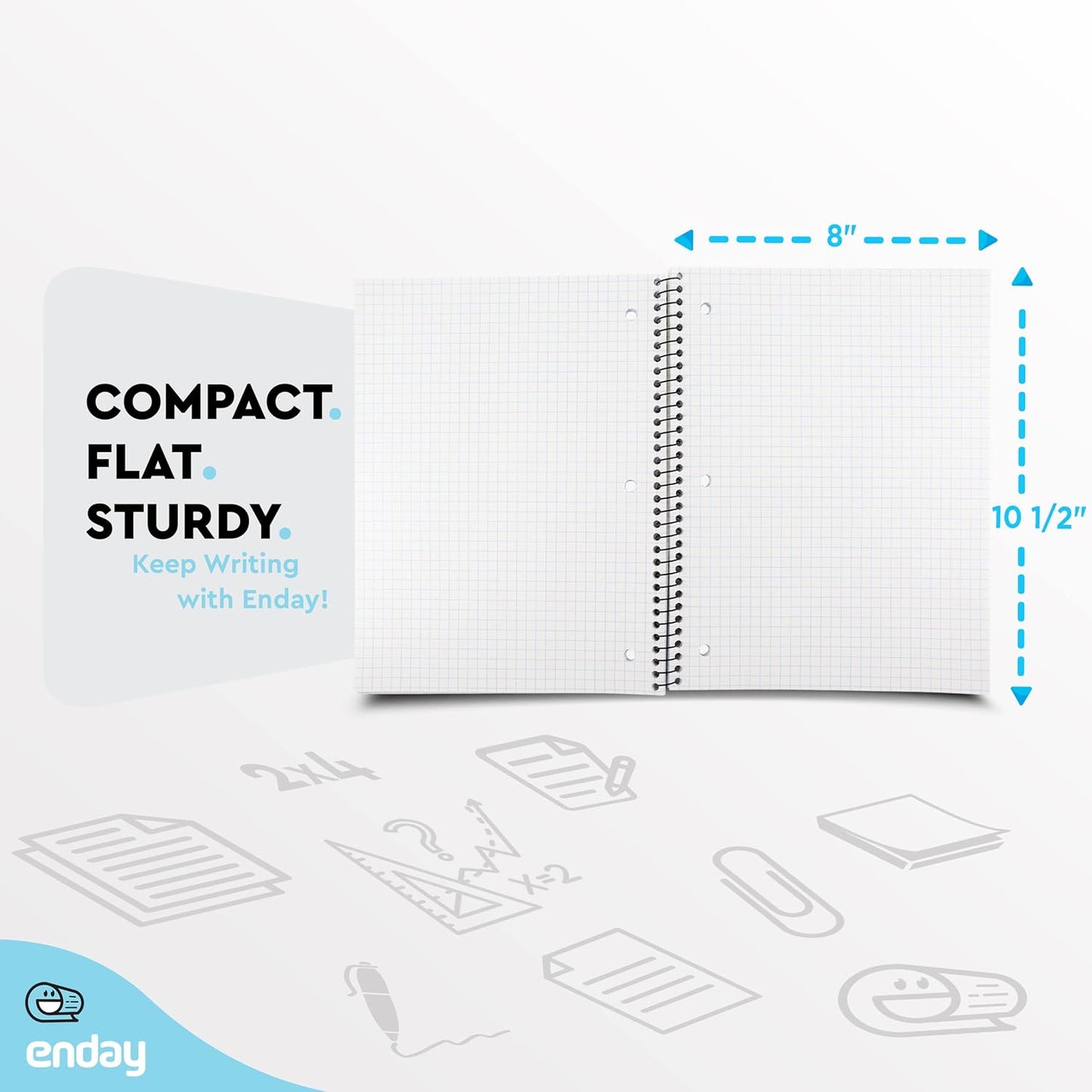 Graph Paper Notebook (8 Pack) Grid Notebook, Graph paper spiral notebook, Graph notebook, 4 Squares per inch Grid paper notebook, White Paper Quad Ruled Spiral Assorted Colors - by Enday