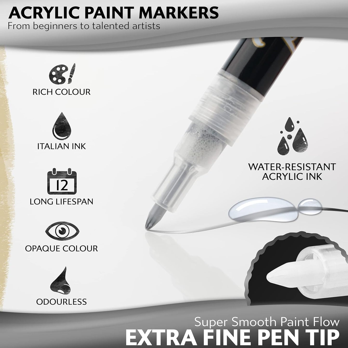 Stylo 8 Count Acrylic Metallic Pens - Silver Paint Pens - Fine Tip Permanent Acrylic Metallic Paint Markers for Rock Painting, Glass, Wood, Ideal for Arts and Crafts (Pack of 8, Silver)