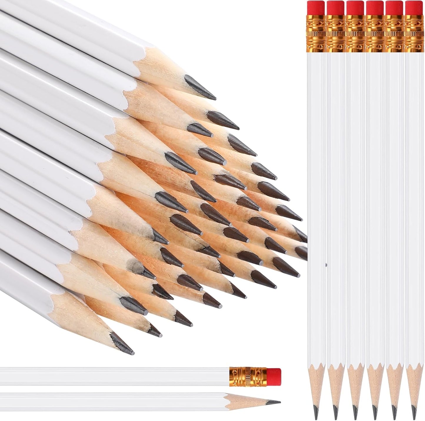 TecUnite 120 Pcs #2 HB Pencils with Eraser No 2 Unsharpened Wooden Hexagonal Pencils for Adults Gifts for School Exam art Learning Office Sketching(White)