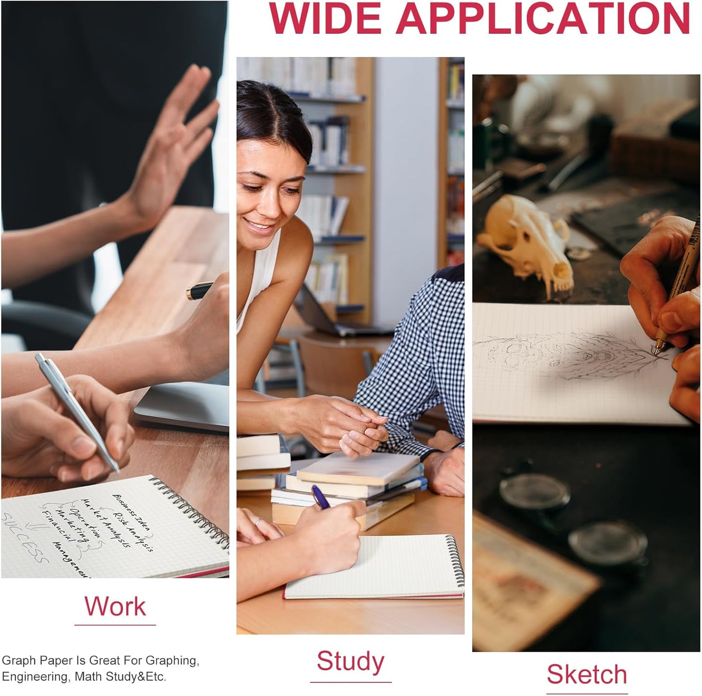 2 Pack Graph Paper Spiral Notepad A5 Top Wirebound Notepad Grid Notebook Steno Pads Memo Notebook Grid Paper 140 Pages for Writing Sketching Drawing Office Supplies (Red)