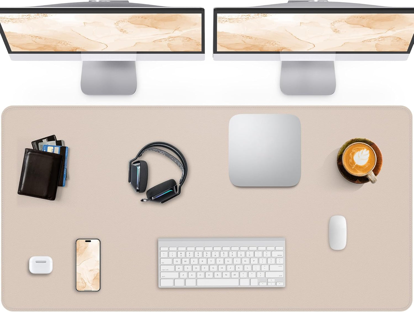 Extra Large Desk Pad Mat - Waterproof Mouse Pad & Desk Protector, Non-Slip XXL PU Leather Gaming Mat for Keyboard/Mouse, Stitched Edge with Ergonomic Support, 55"x17" (Beige)