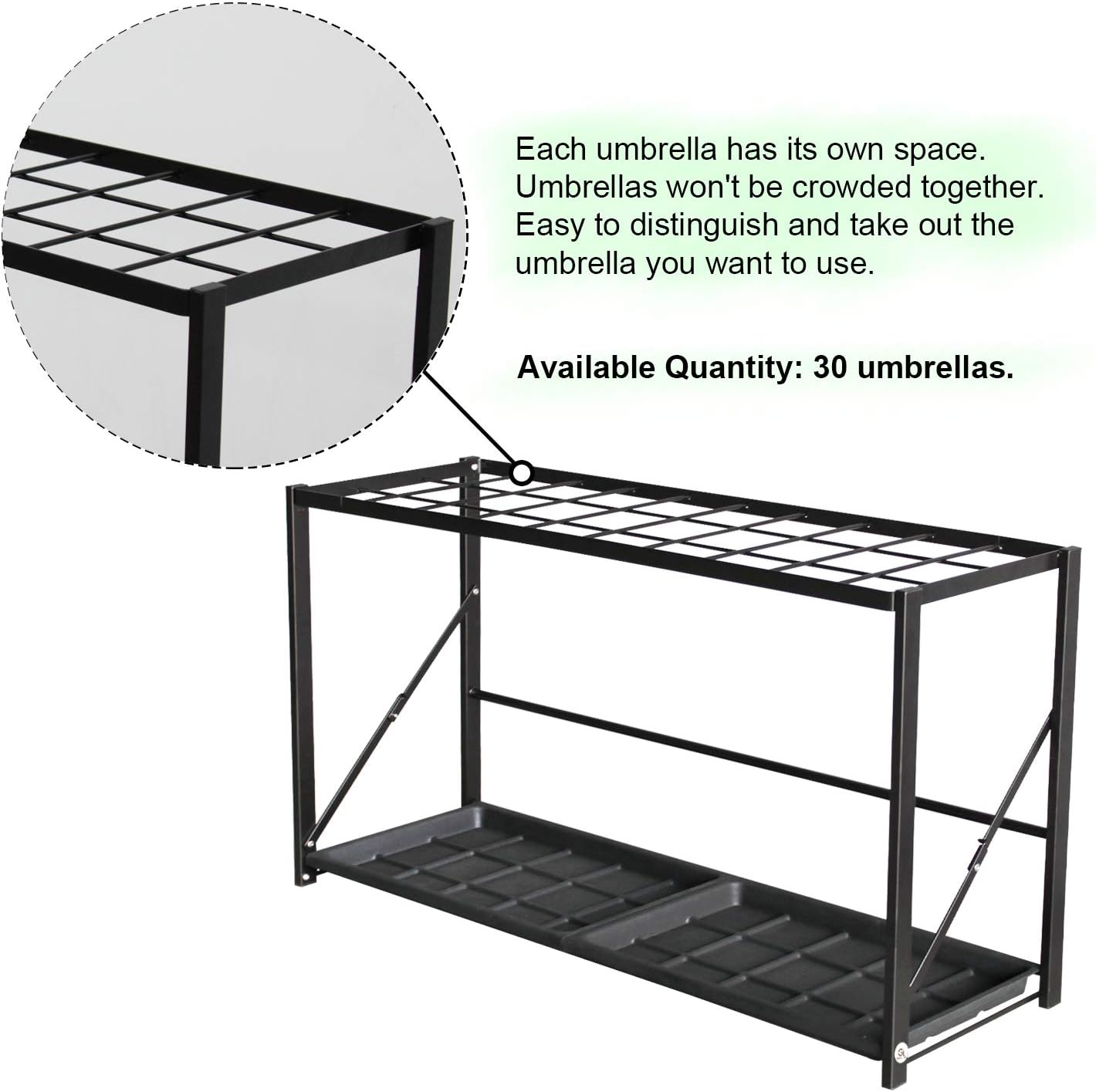 Folding Umbrella Storage Stand Rack Holder Organizer Free Standing Industrial Umbrella Rack for Entryway Home Commercial Office Hotel Entry Hallway Patio Décor with Removable Drip Tray