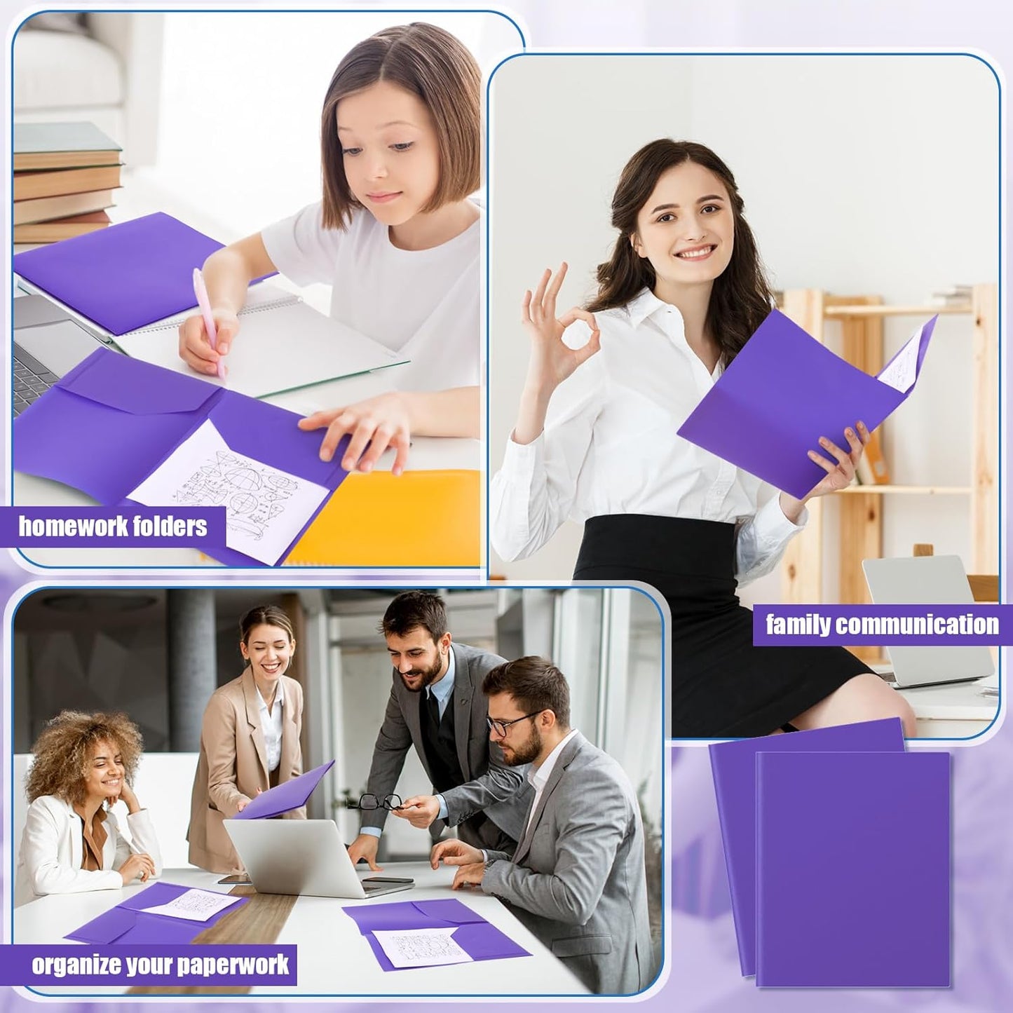 Gueevin 50 Pcs Plastic Folders with Pockets, Back to School Two Pocket Folder Fit Letter Size, Heavy Duty School Business Card Holder for Home Office, 11. 61 x 9. 45 Inches (Purple)