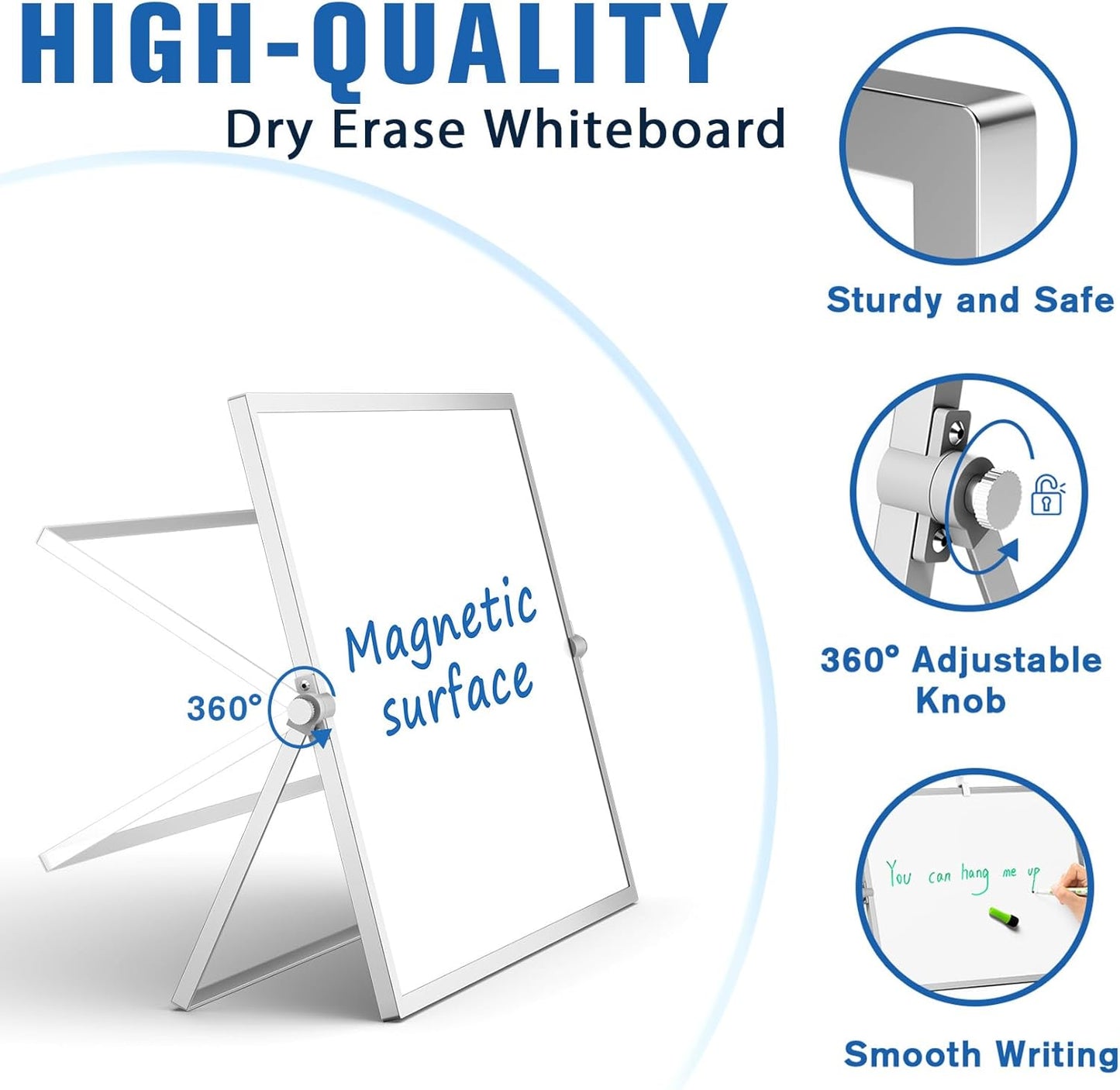 Grtard Dry Erase Magnetic White Board, 16''x12'' Double-Sided Desktop Whiteboard with Stand, Portable Small Whiteboard Set, Dry Erase Board for Drawing, ToDo, Office, Home, School