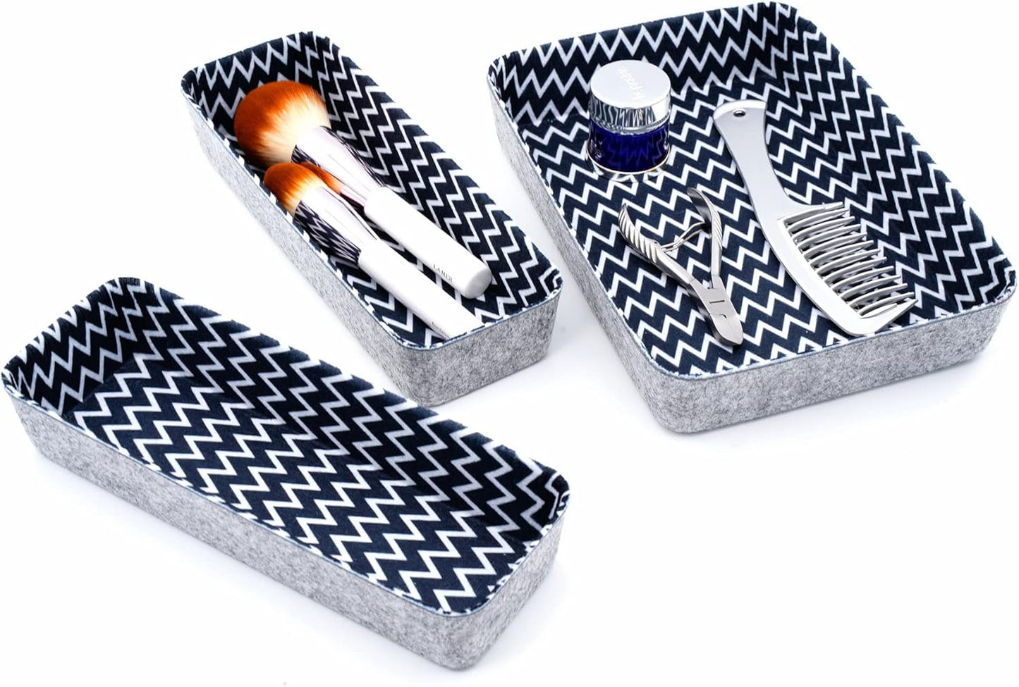 Welaxy Desk Drawer Organizer Bins with Modern Pattern Home Office Storage Bin Sturdy Small Sharrow Cozy Cubby Organize Box Gifts idea 3-Piece (Zigzag)