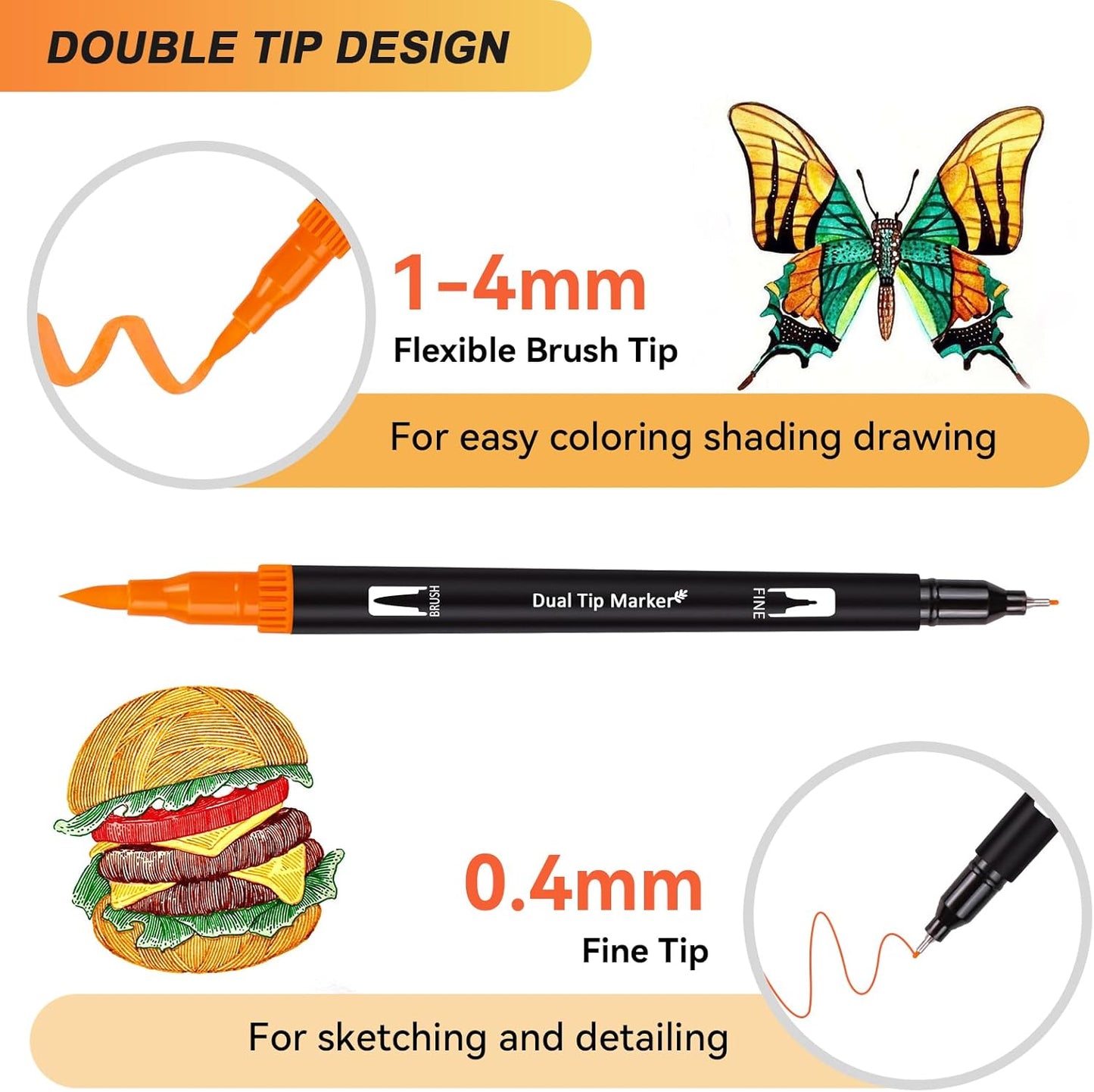 Dual Markers Brush Pens for Adult Kids Coloring Books,120 Colors Art Marker Set with Fine & Brush Tip Pen for Bullet Journaling, Coloring, Drawing, Hand Lettering, Calligraphy, Art Supplies