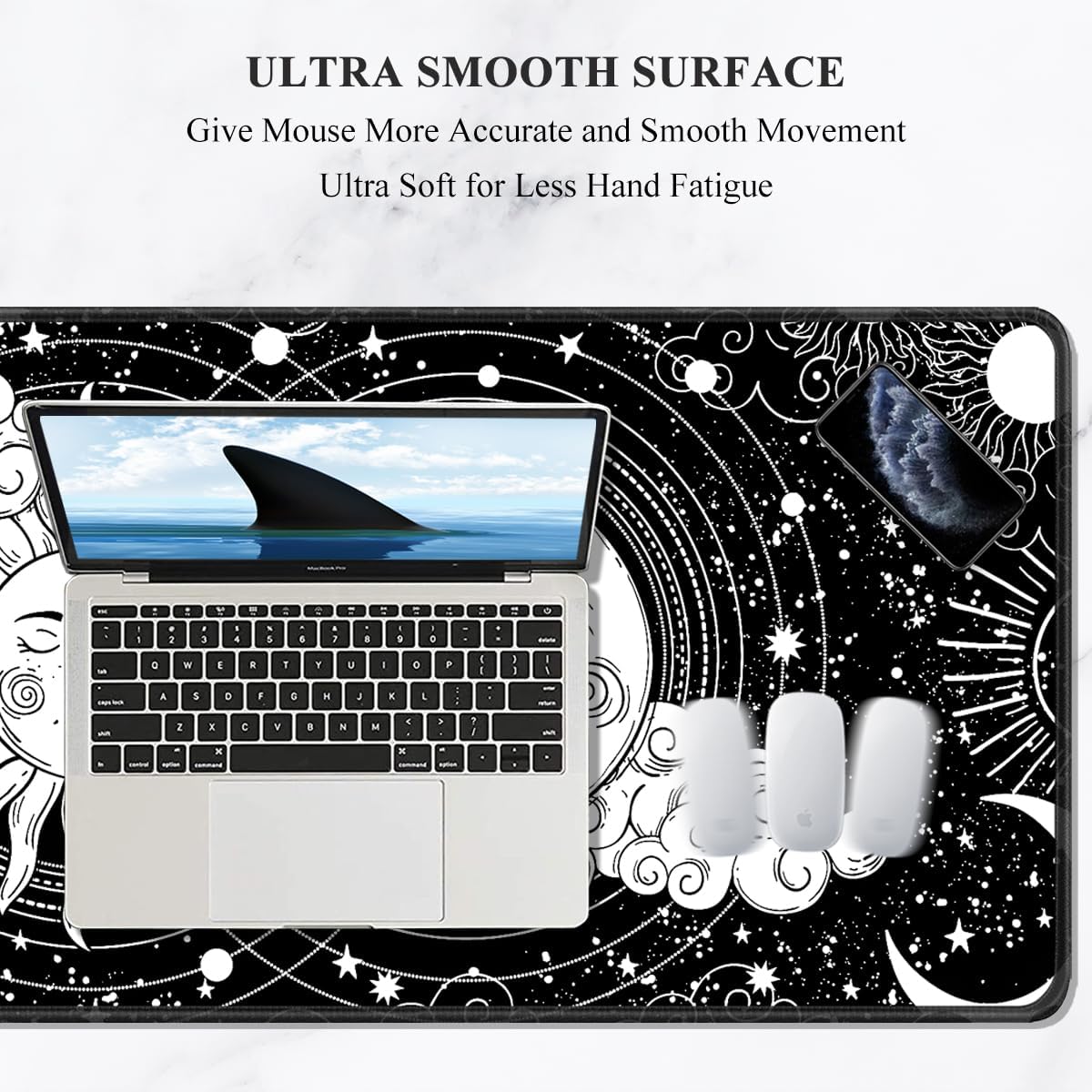 Auhoahsil Large Gaming Mouse Pad, Tarot Style XXL 35.4 x 15.7 in Desk Pad Stitched Non-Slip Rubber Long Computer Mousepad Thin Extended Full Size Desk Mat for Desktop Laptop Wireless Mice, Black