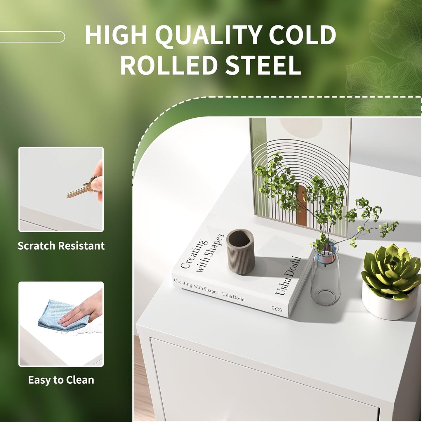 2 Drawer File Cabinet with Lock, Steel Vertical Filing Cabinets for Home Office, Small Metal Storage Cabinet for Hanging Letter Size File Folders, Assembly Required(White)