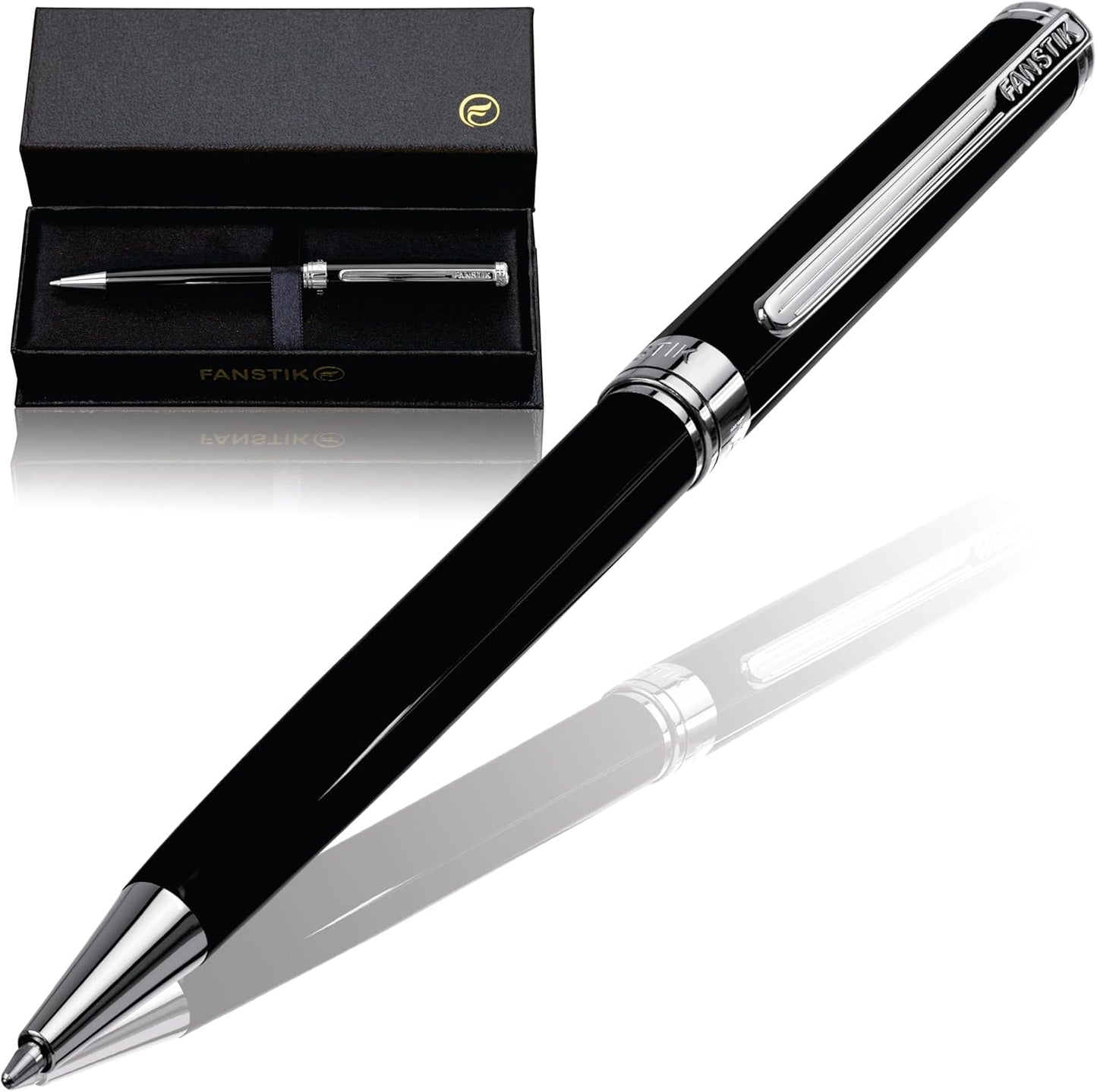 Black & Silver Luxury ballpoint Pen (Made In USA) fancy gift set for women, Real 24K Gold Plating, Professional executive pen gift set for men (Lux BallPoint Black-Silver)