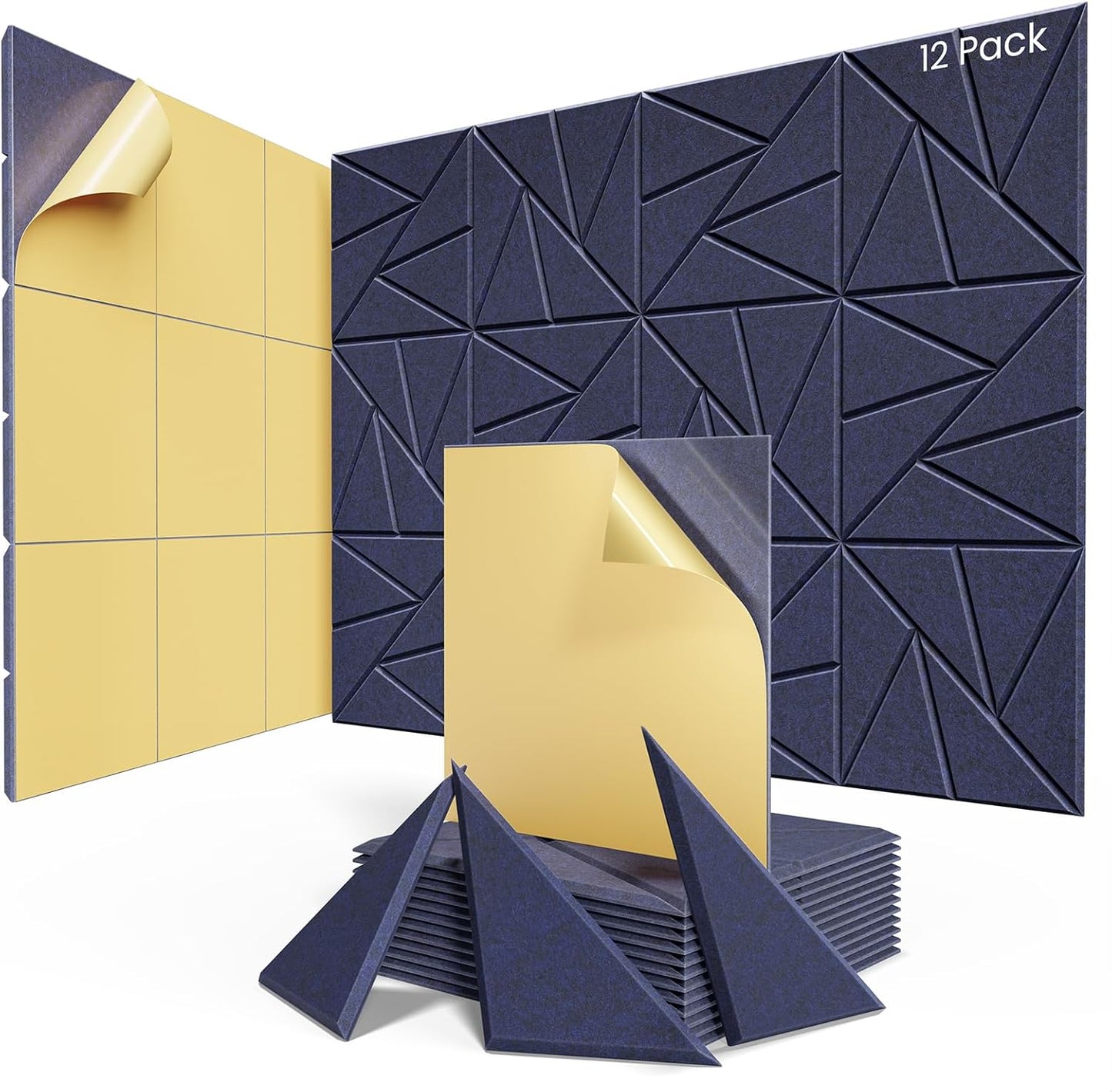 12 pack Acoustic Panels With Self-Adhesive, 12"X 12"X 0.4"Sound Proof Foam Panels, Sound Panels High Density, Soundproof Wall Panels for Home Studio Office-Dark Blue