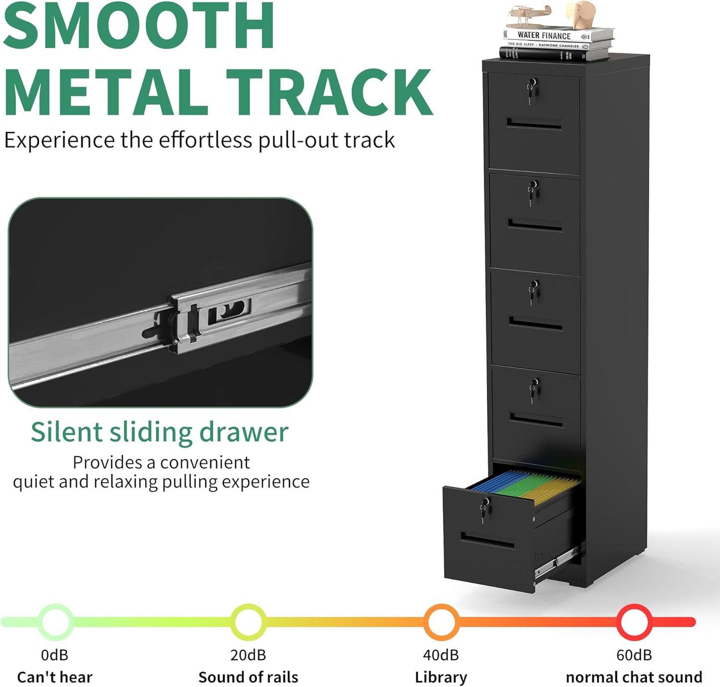 File Cabinet 5 Drawer with Lock, Vertical Filing Cabinets for Home Office, Metal Steel Storage Cabinet for Letter/Legal Size File, Assembly Required(Black)